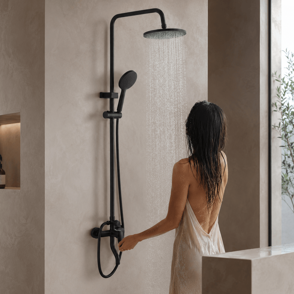 Wahkit Shower Set & Head Wahkit Black Wall Mounted Three-Function Round Rain Shower Set - K-8832H