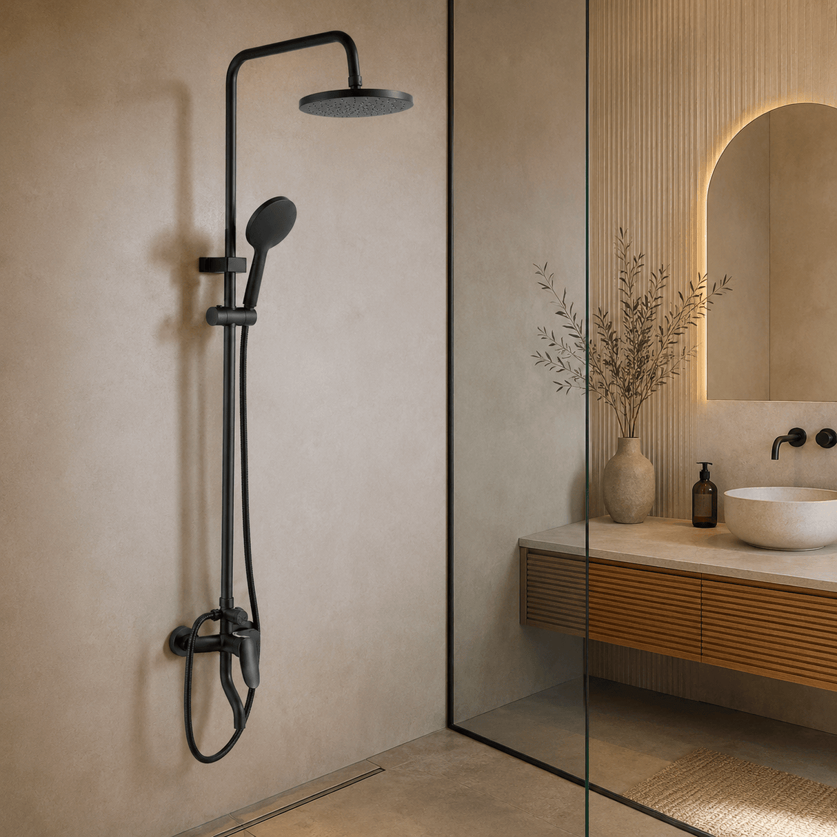 Wahkit Shower Set & Head Wahkit Black Wall Mounted Three-Function Round Rain Shower Set - K-8832H