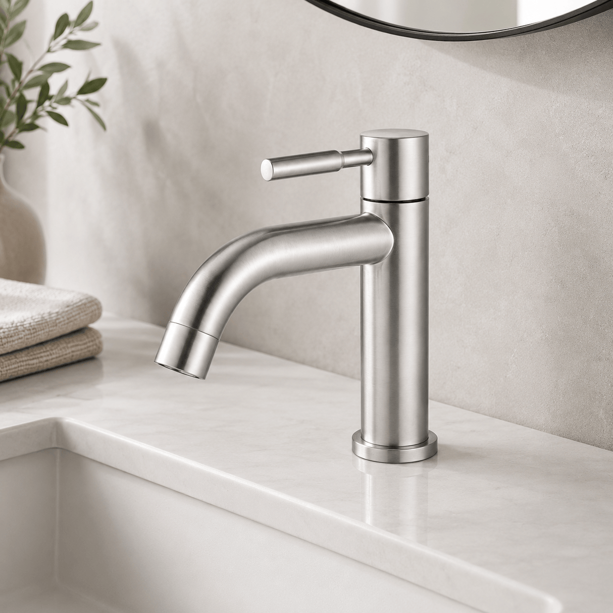 Wahkit Bathroom Faucet Wahkit Brushed Curved Basin Tap in 304 Stainless Steel - K-8901L