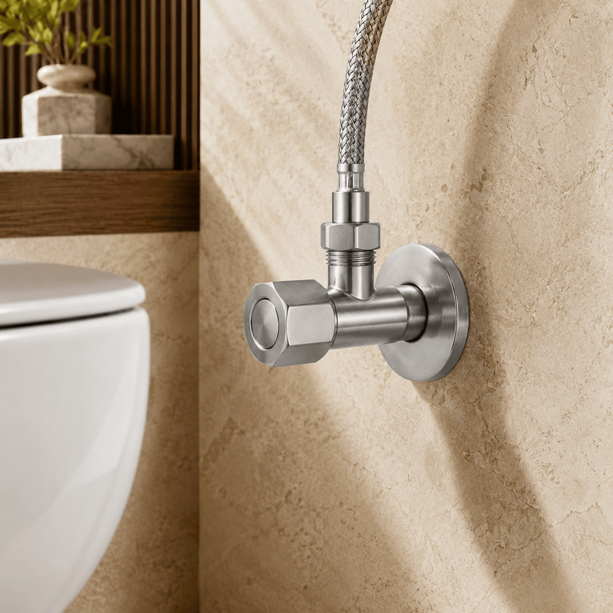 Wahkit Taps & Faucets Wahkit Brushed Hex Angle Valve in 304 Stainless Steel - K-8643L