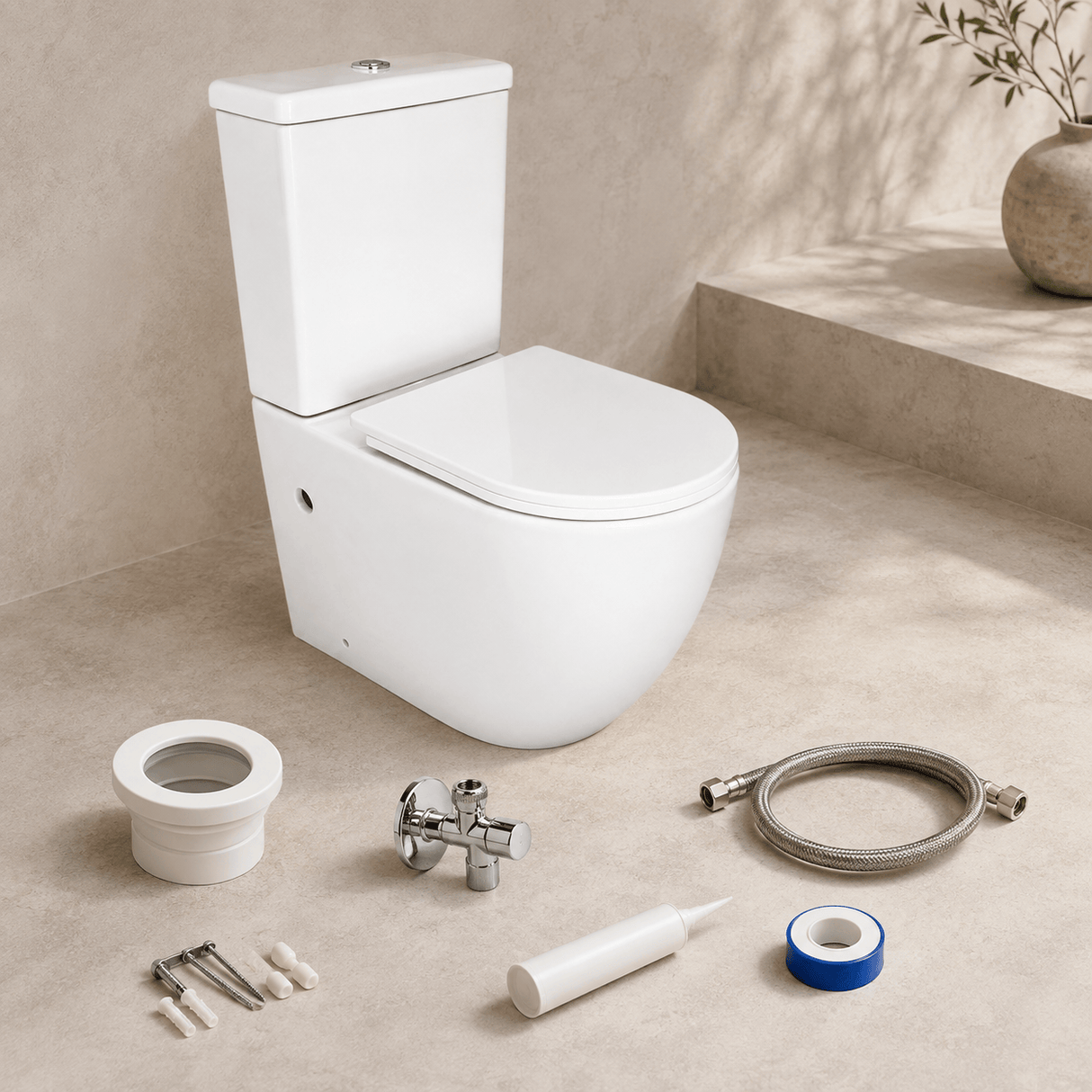 Wahkit Toilet & Urinal Wahkit Ceramic Skirted Two-Piece Water Closet with Fully Rounded Bowl 638mm - 2009