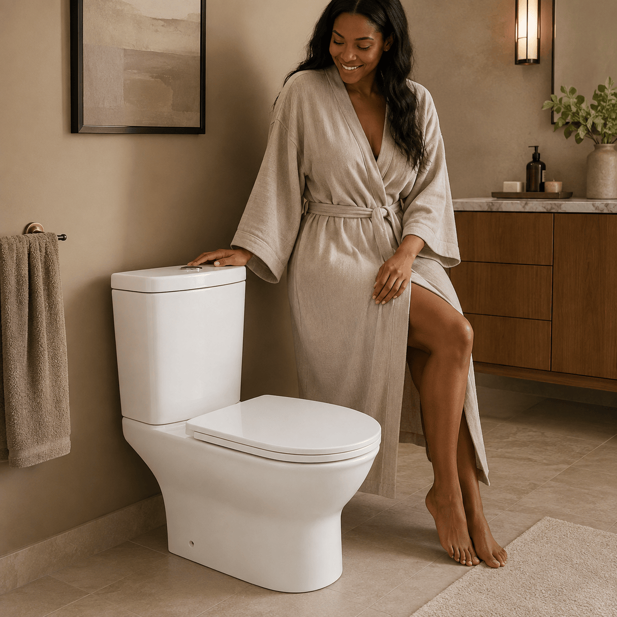 Wahkit Toilet & Urinal Wahkit Ceramic Skirted Two-Piece Water Closet with Tapered Tank & Rounded Bowl 647mm - 2012S