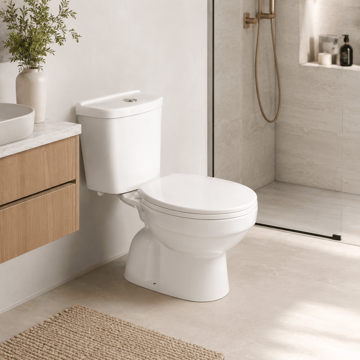 Wahkit Toilet & Urinal Wahkit Ceramic Standard Two-Piece Water Closet with Round Bowl, Curved-Top Tank & Floor Outlet 635mm - 2004S