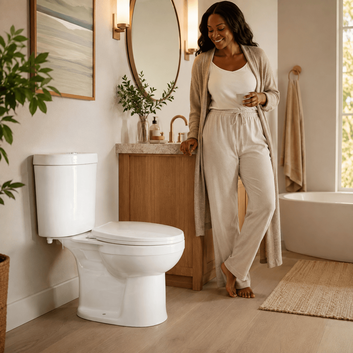 Wahkit Toilet & Urinal Wahkit Ceramic Standard Two-Piece Water Closet with Round Bowl, Cylindrical Tank & Floor Outlet 642mm - 2005S