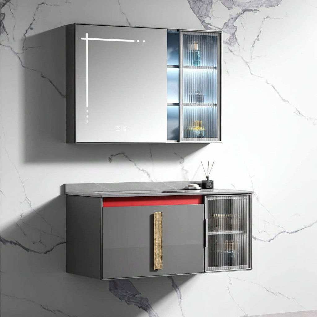 Wahkit Bathroom Vanity & Cabinets Wahkit Charcoal Marble Plywood Bathroom Vanity with Basin and Smart Mirror 800mm - K-9049AC