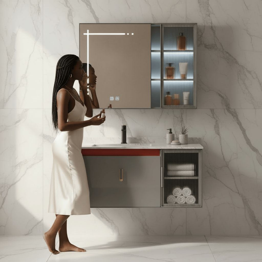 Wahkit Bathroom Vanity & Cabinets Wahkit Charcoal Marble Plywood Bathroom Vanity with Basin and Smart Mirror 800mm - K-9049AC