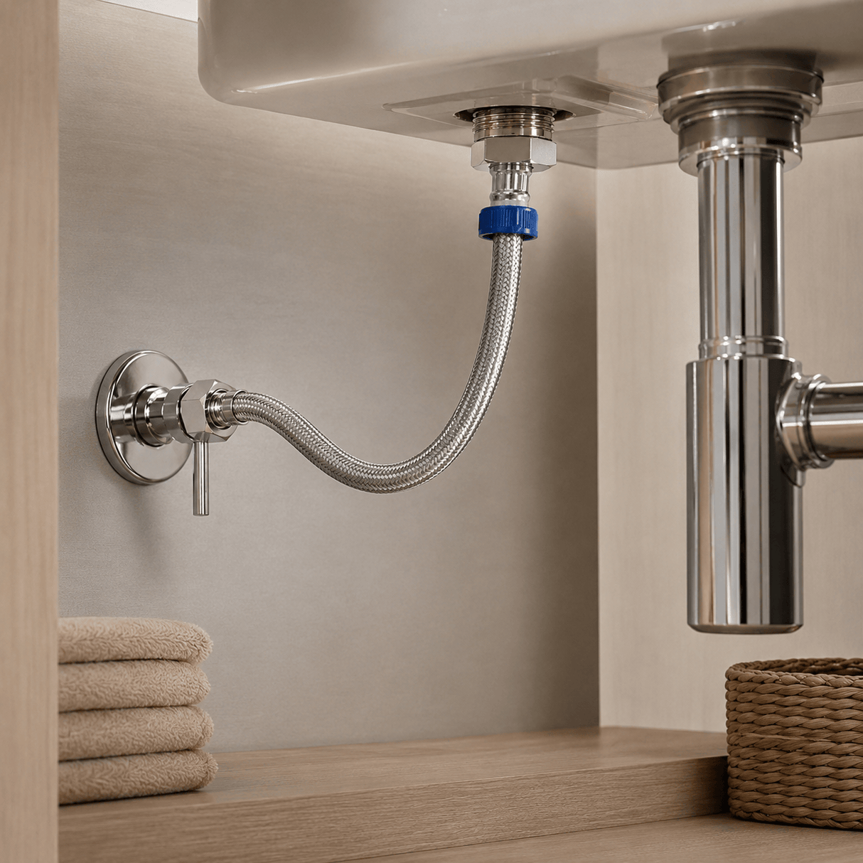 Wahkit Plumbing Parts & Fittings Wahkit Chrome Braided Flexible Connector Hose in Stainless Steel 40cm - K-J424-40