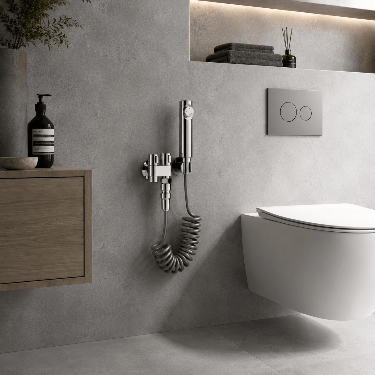 Wahkit Shower Set & Head Wahkit Chrome Handheld Bidet Spray Set in Stainless Steel with 2-Way Angle Valve - K-8652