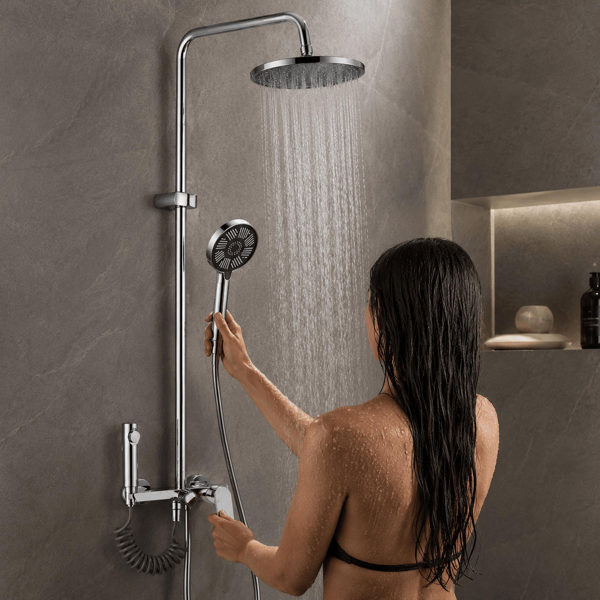 Wahkit Shower Set & Head Wahkit Chrome Round Head Wall Mounted Rain Shower Set in Copper - K-8823