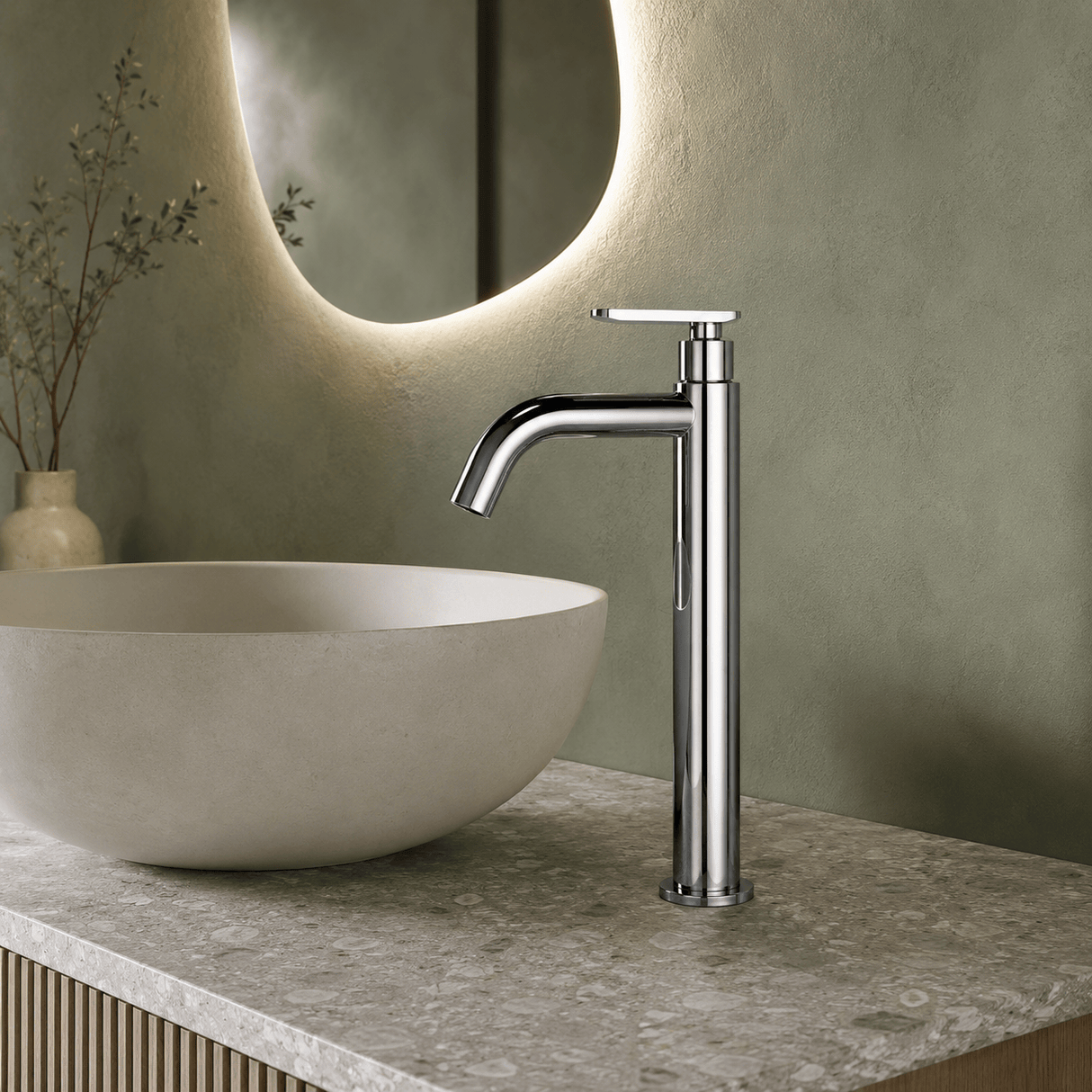 Wahkit Bathroom Faucet Wahkit Chrome Slim Tall Basin Mixer Tap in Stainless Steel - K-8905