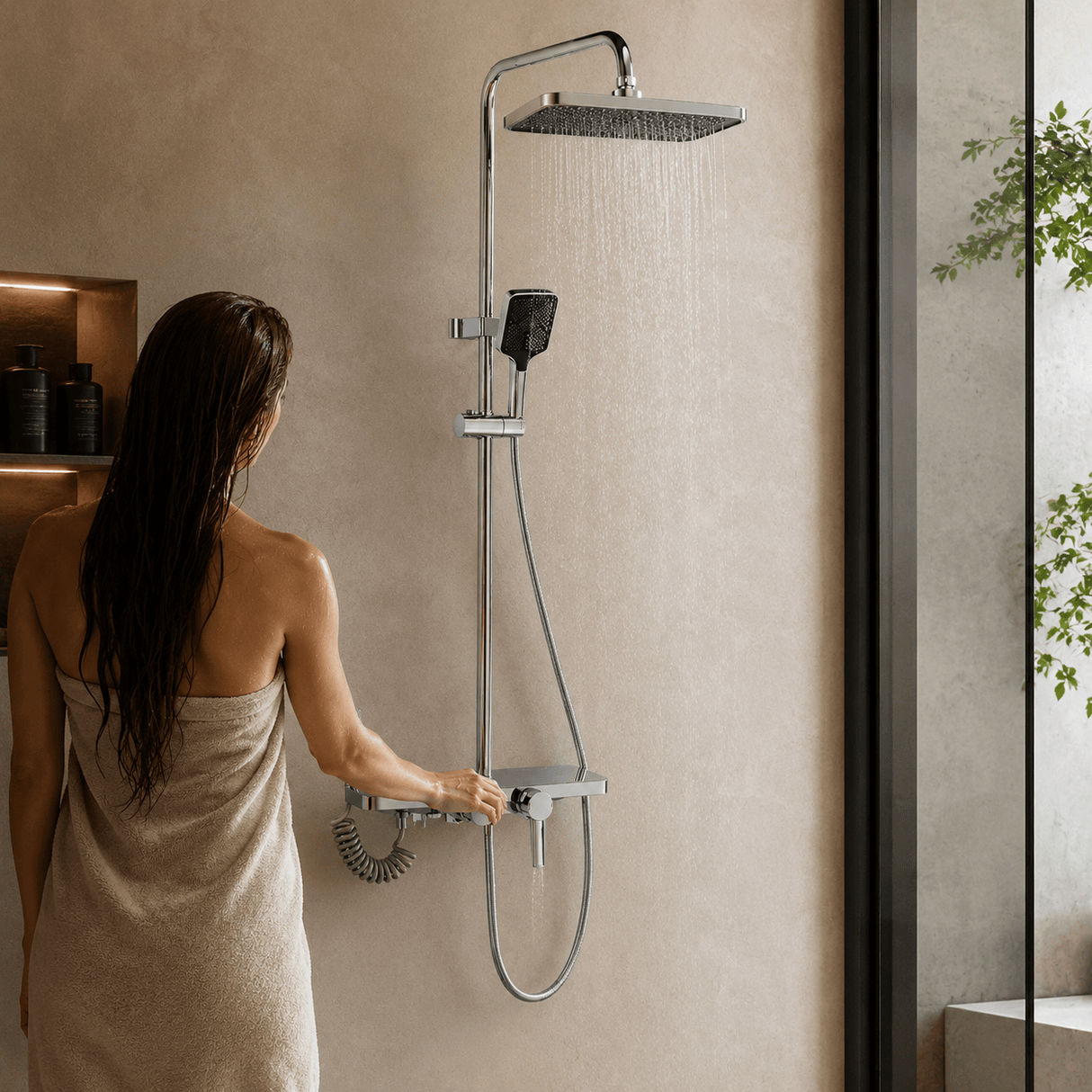 Wahkit Shower Set & Head Wahkit Chrome Wall Mounted Four-Function Square Rain Shower Set - K-8849