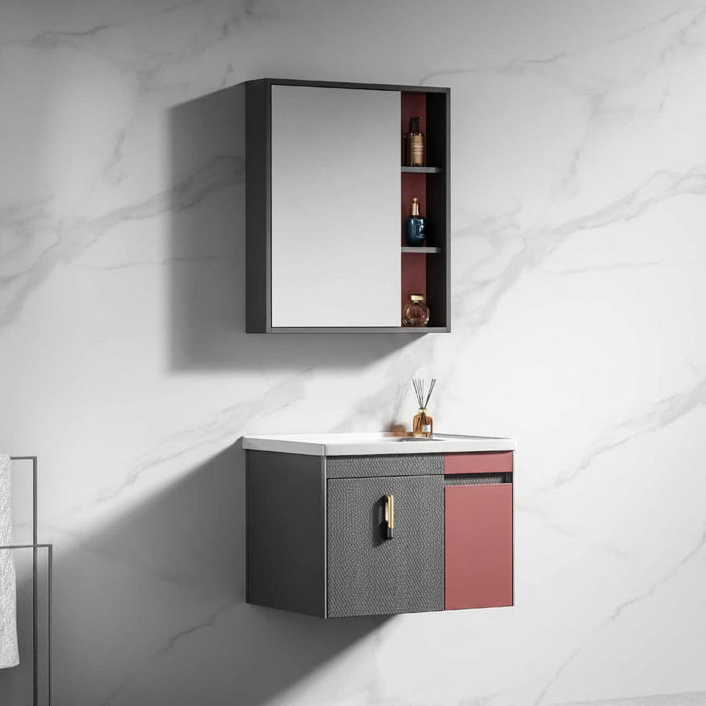 Wahkit Bathroom Vanity & Cabinets Wahkit Grey and Red Accent PVC Bathroom Vanity with Mirror 600mm - K-9621