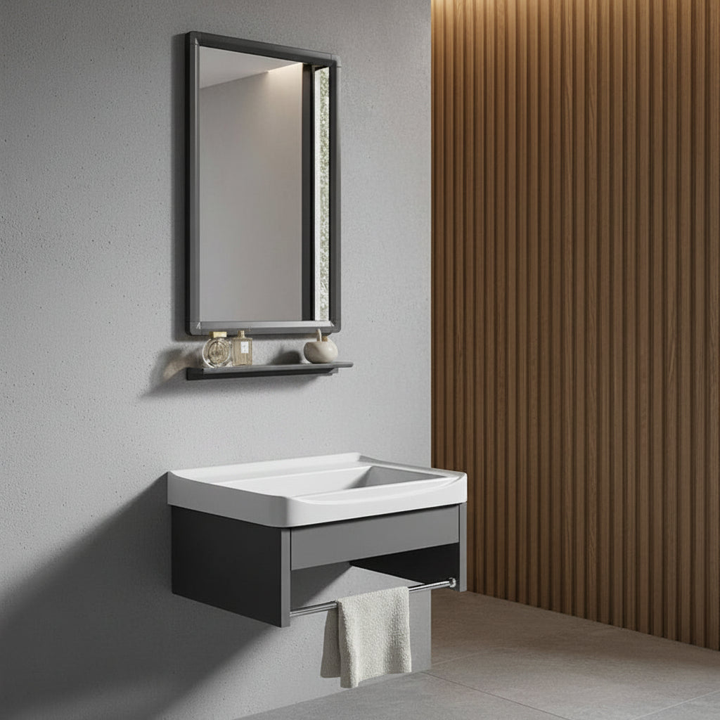 Wahkit Wahkit Grey Floating Compact PVC Bathroom Vanity with Mirror 430mm - K-9907