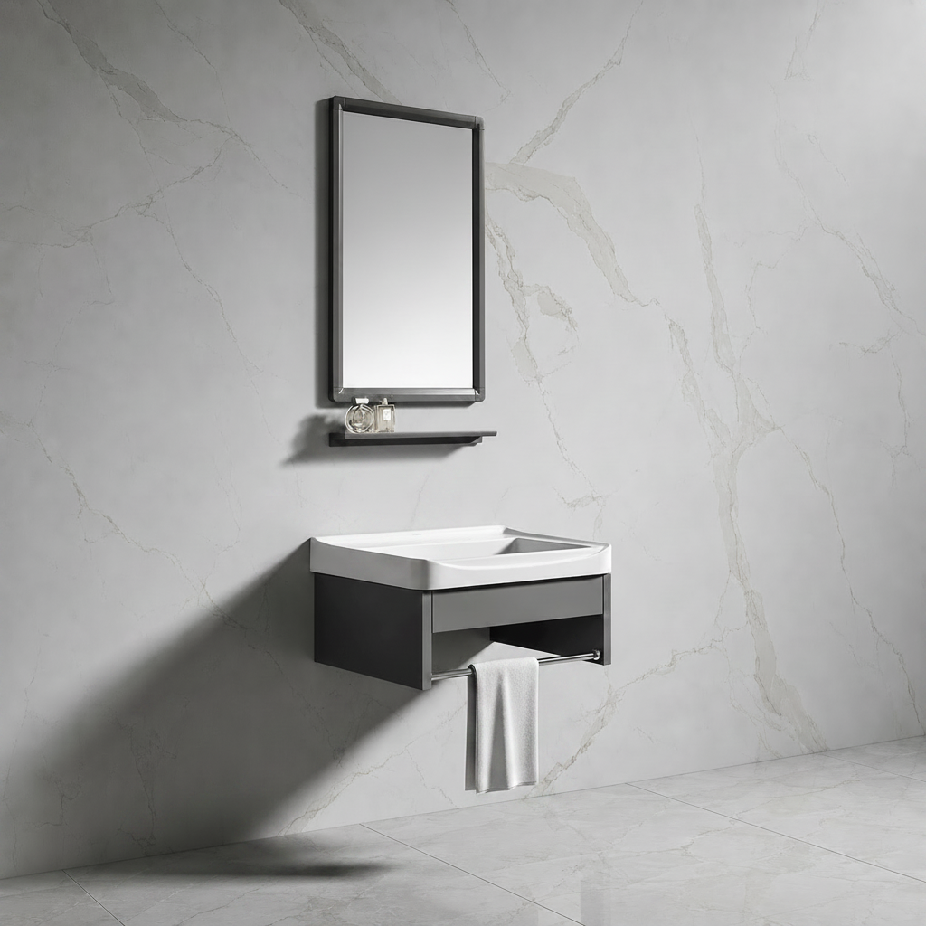Wahkit Wahkit Grey Floating Compact PVC Bathroom Vanity with Mirror 430mm - K-9907