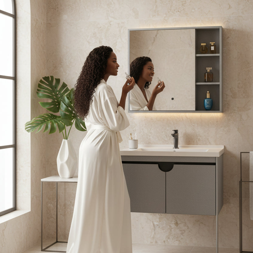 Wahkit Bathroom Vanity & Cabinets Wahkit Grey Ribbed Plywood Bathroom Vanity with Basin and Mirror 700mm - K-9087B