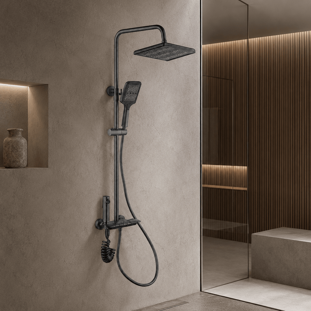 Wahkit Shower Set & Head Wahkit Gunmetal Square Head Wall Mounted Rain Shower Set in Copper - K-8859Q