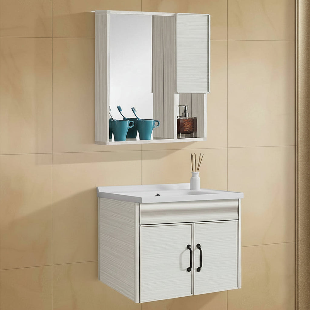 Wahkit Bathroom Vanity & Cabinets Wahkit Light Oak Double Door PVC Bathroom Vanity with Basin and Mirror 600mm - K-9270