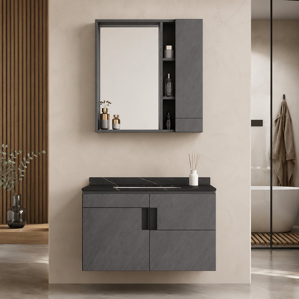 Wahkit Bathroom Vanity & Cabinets Wahkit Marble Plywood Bathroom Vanity with Basin and Mirror 800mm - K-9136C