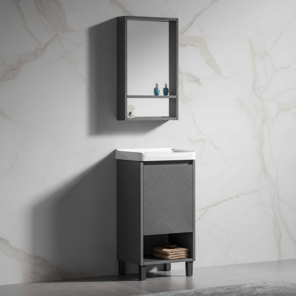 Wahkit Bathroom Vanity & Cabinets Wahkit Tall Charcoal Grey Plywood Bathroom Vanity with Basin and Mirror 430mm - K-9064B