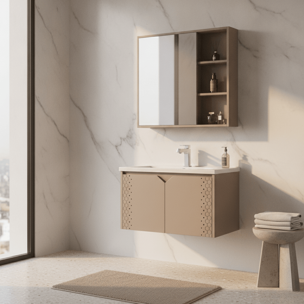 Wahkit Bathroom Vanity & Cabinets Wahkit Taupe PVC Bathroom Vanity with Mirror 700mm - K-9612