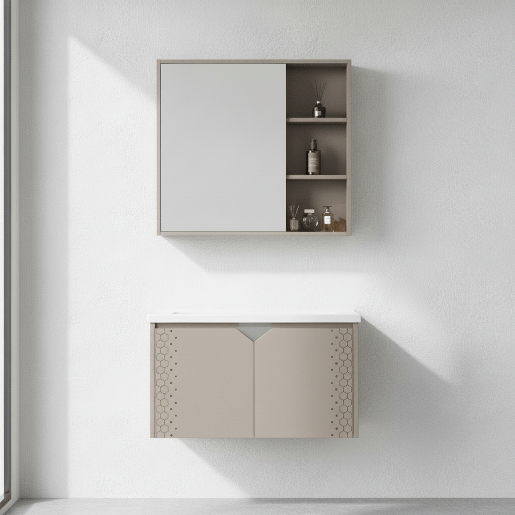 Wahkit Bathroom Vanity & Cabinets Wahkit Taupe PVC Bathroom Vanity with Mirror 800mm - K-9611