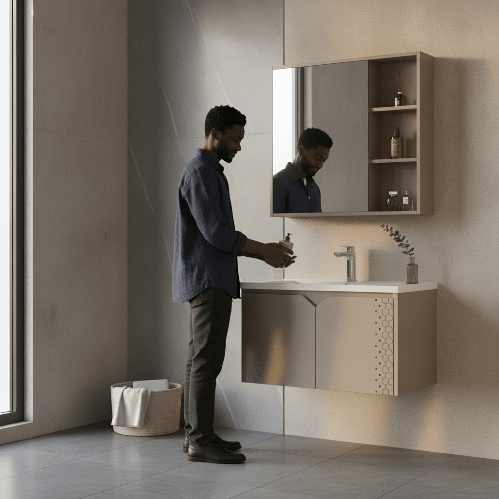 Wahkit Bathroom Vanity & Cabinets Wahkit Taupe PVC Bathroom Vanity with Mirror 800mm - K-9611