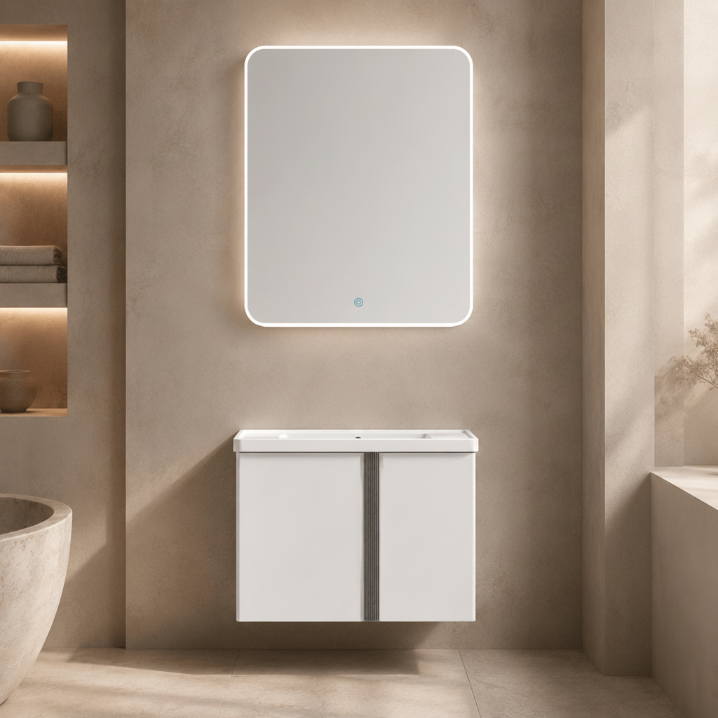 Wahkit Bathroom Vanity & Cabinets Wahkit White Aluminum Bathroom Vanity with Smart Mirror 600mm - K-9906A