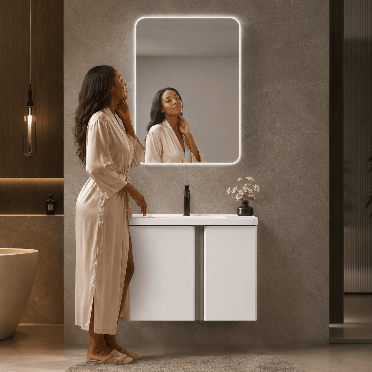 Wahkit Bathroom Vanity & Cabinets Wahkit White Aluminum Bathroom Vanity with Smart Mirror 600mm - K-9906A