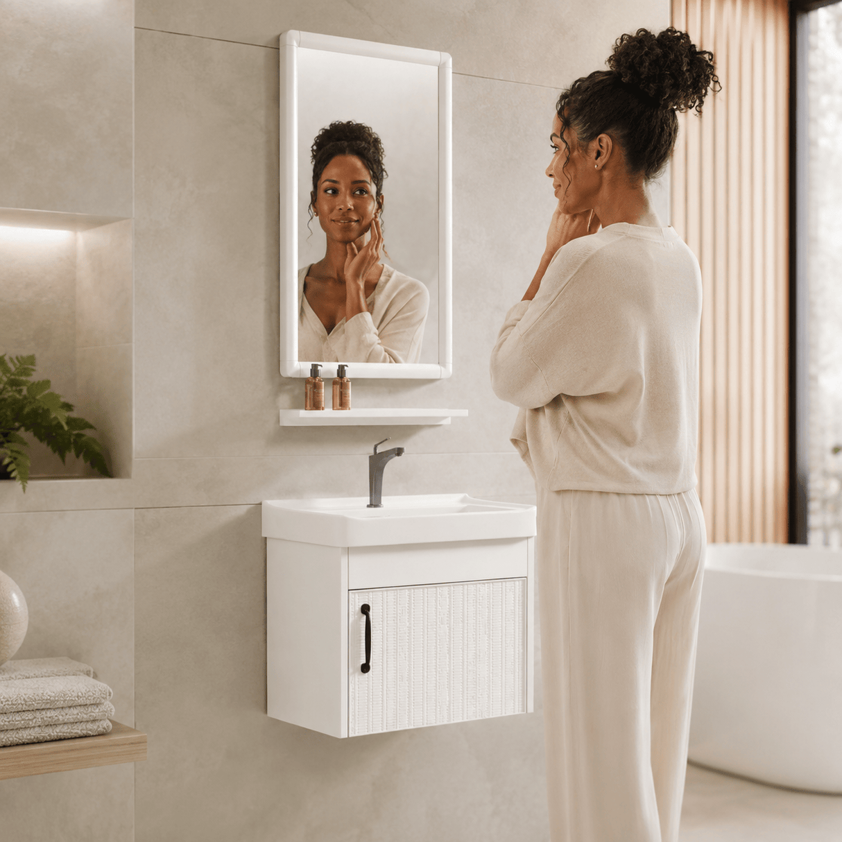 Wahkit Bathroom Vanity & Cabinets Wahkit White Compact PVC Bathroom Vanity with Basin and Mirror 430mm - K-9923