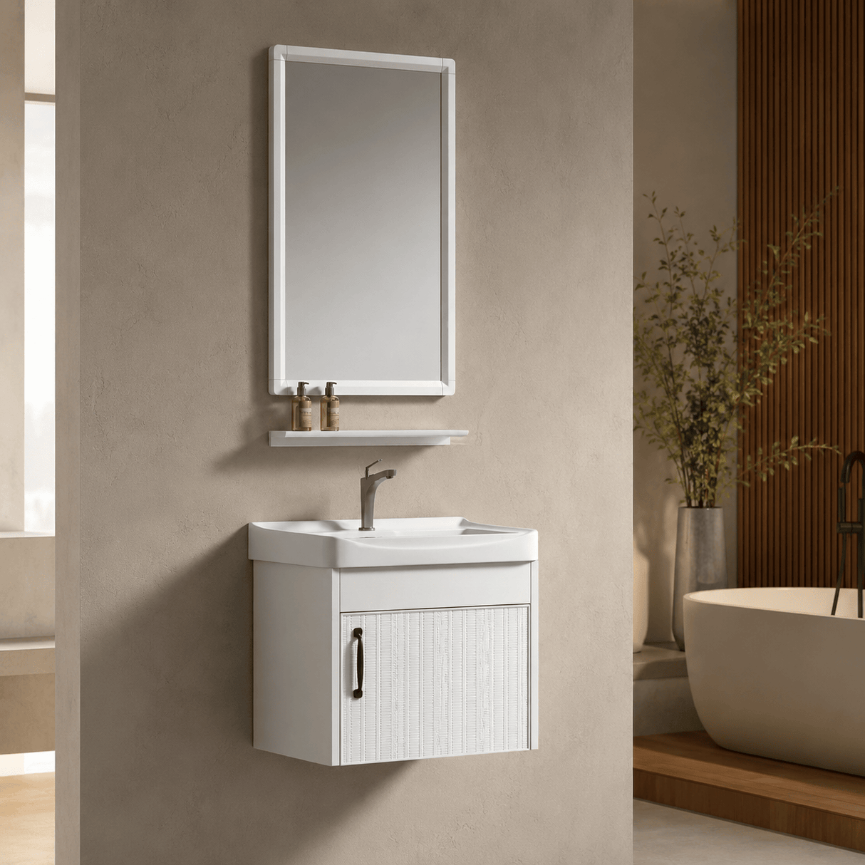 Wahkit Bathroom Vanity & Cabinets Wahkit White Compact PVC Bathroom Vanity with Basin and Mirror 430mm - K-9923
