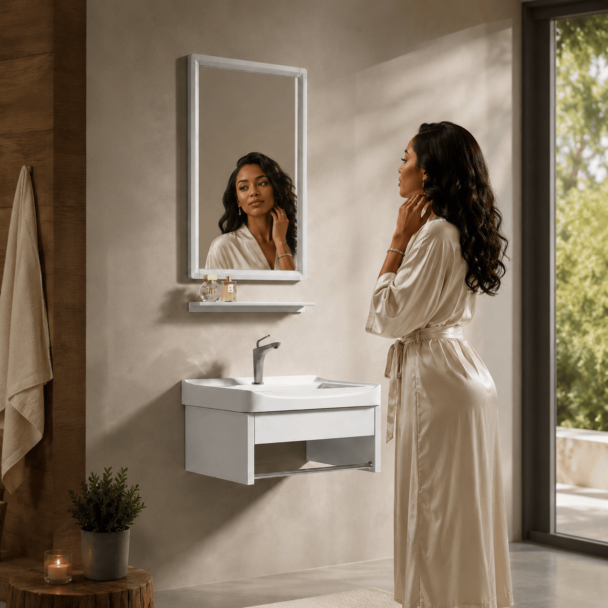 Wahkit Bathroom Vanity & Cabinets Wahkit White Floating Compact PVC Bathroom Vanity with Mirror 430mm - K-9908