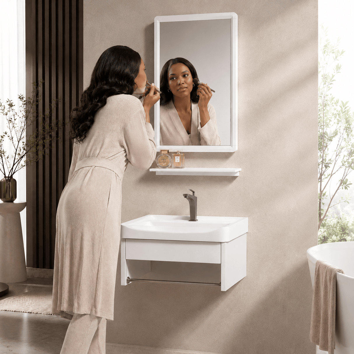 Wahkit Bathroom Vanity & Cabinets Wahkit White Floating Compact PVC Bathroom Vanity with Mirror 510mm - K-9910