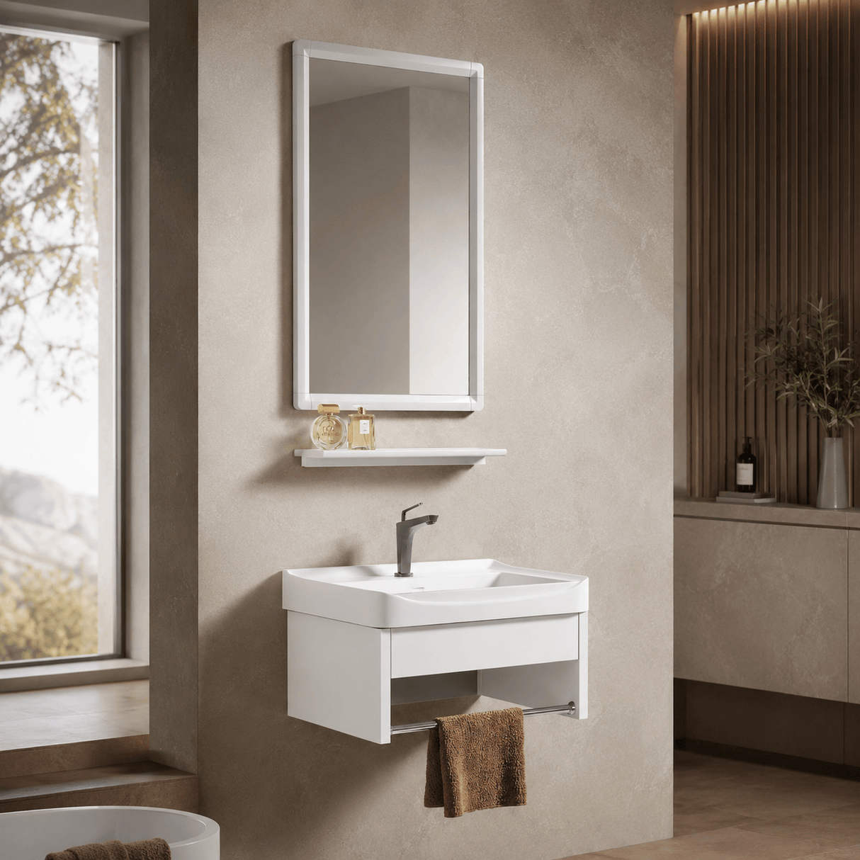Wahkit Bathroom Vanity & Cabinets Wahkit White Floating Compact PVC Bathroom Vanity with Mirror 510mm - K-9910