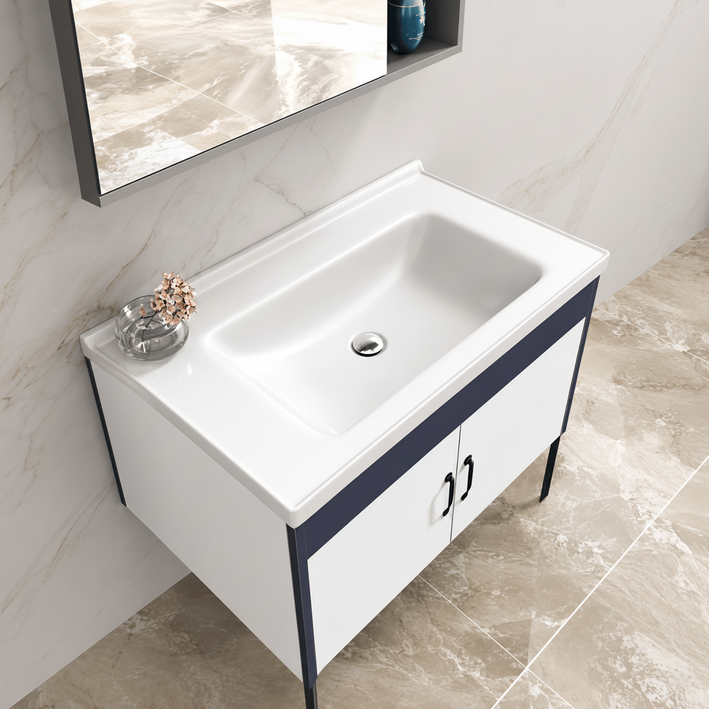 Wahkit Bathroom Vanity & Cabinets Wahkit White PVC Bathroom Vanity with Charcoal Accent and Mirror Cabinet 800mm - K-9230B