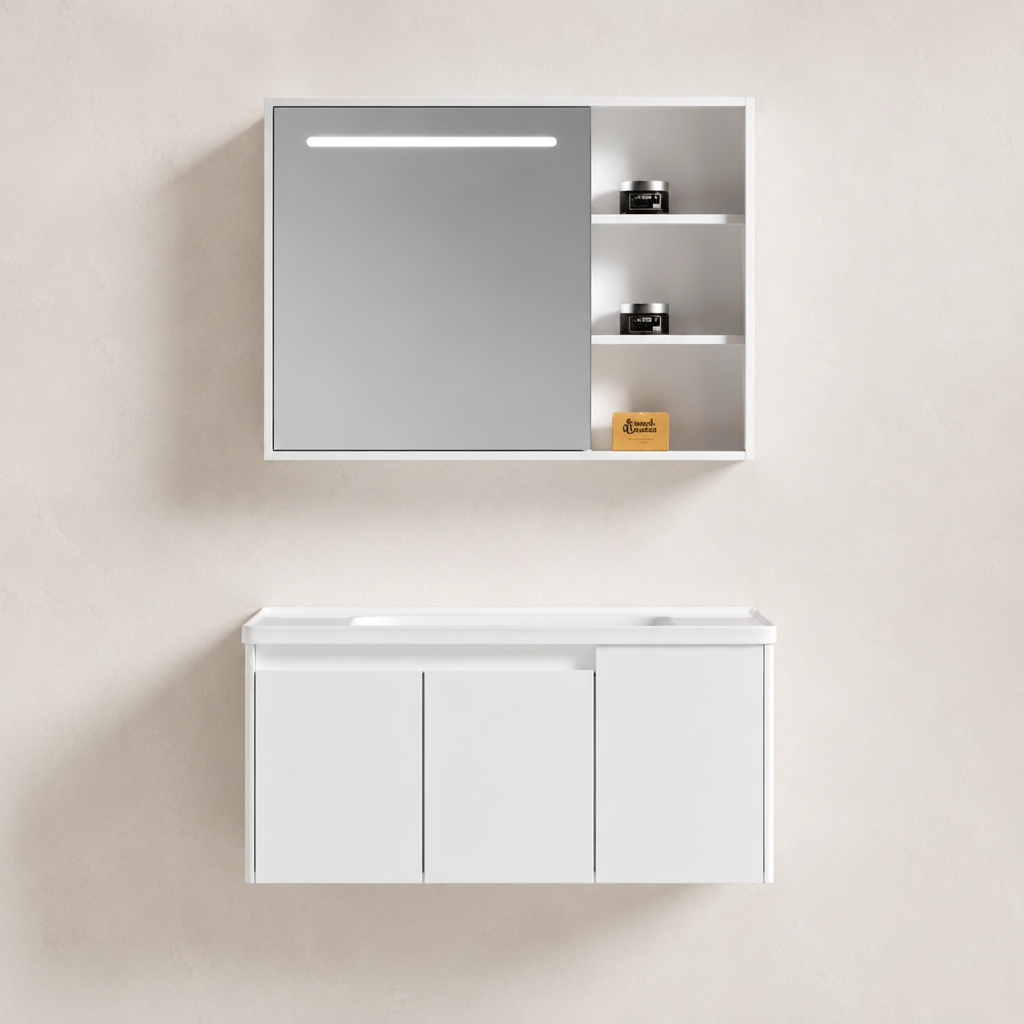 Wahkit Bathroom Vanity & Cabinets Wahkit White PVC Bathroom Vanity with Smart Mirror Cabinet 1000mm - K-9985A