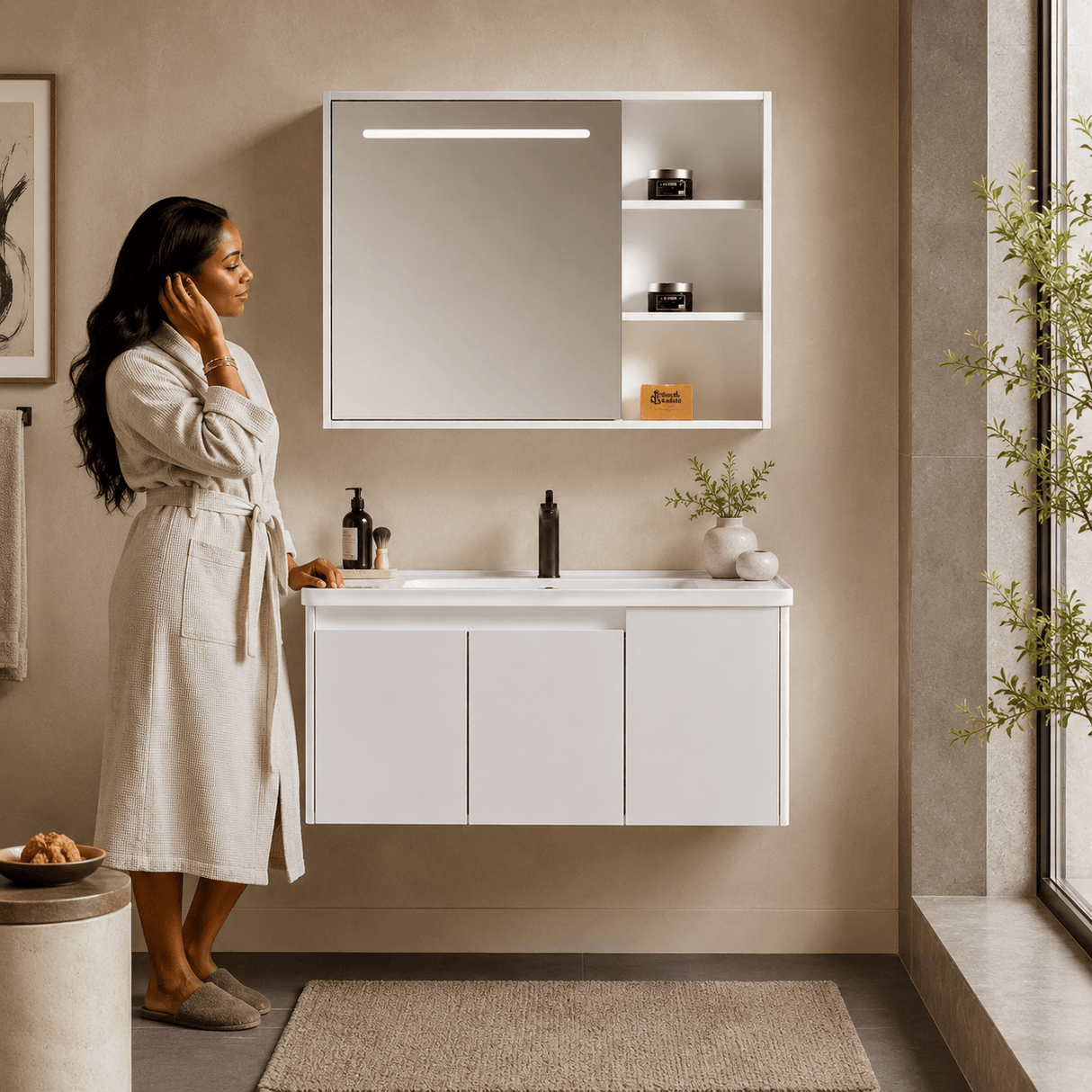 Wahkit Bathroom Vanity & Cabinets Wahkit White PVC Bathroom Vanity with Smart Mirror Cabinet 1000mm - K-9985A