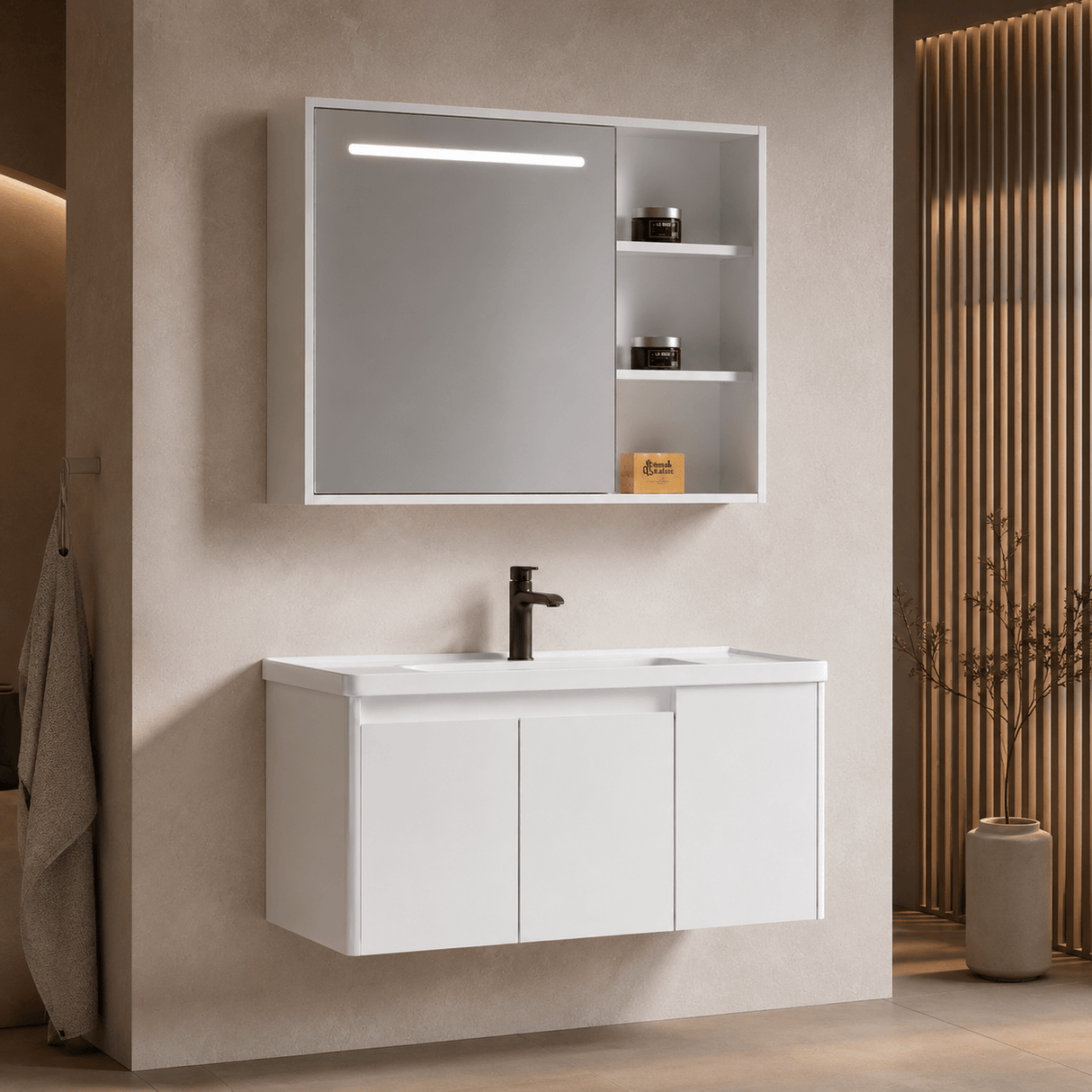 Wahkit Bathroom Vanity & Cabinets Wahkit White PVC Bathroom Vanity with Smart Mirror Cabinet 1000mm - K-9985A
