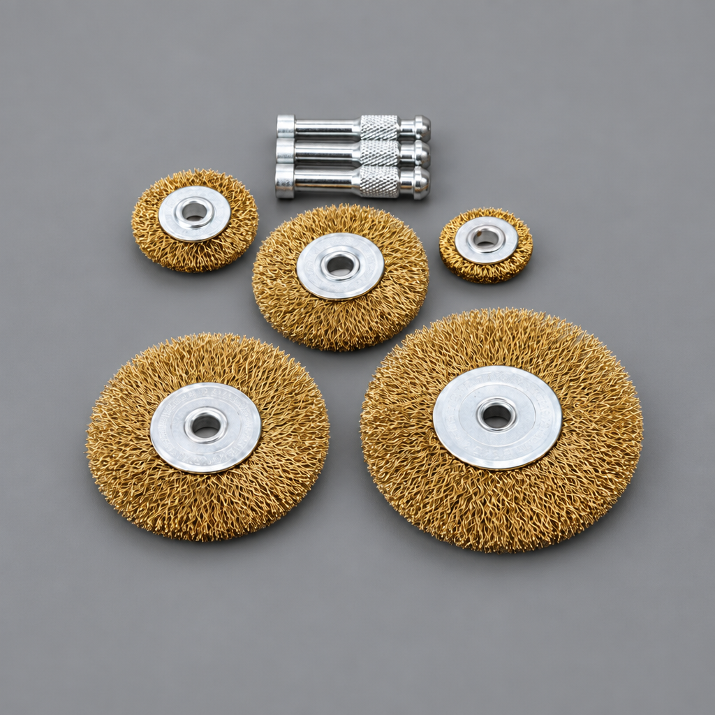 Wire-brush wheel set on grey