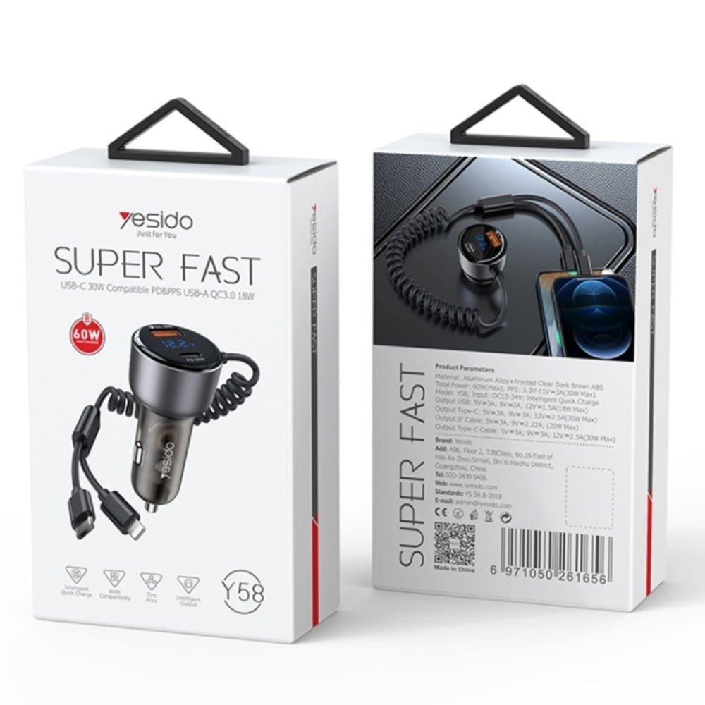 Yesido Power & Charging Accessories Yesido 60W Fast Charging Car Charger - Y58