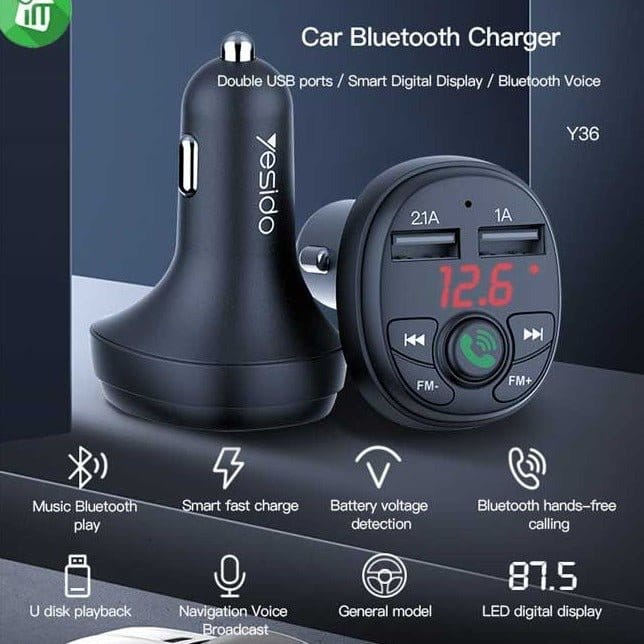 Yesido Audio & Entertainment Yesido Car FM Transmitter, Bluetooth & MP3 with Dual USB Charging Ports - Y36