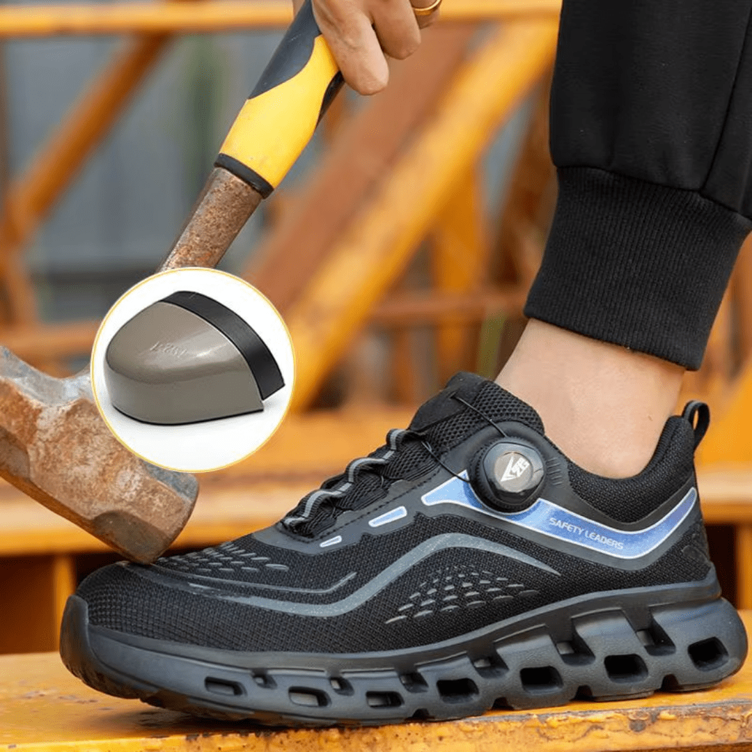 ZME Boots & Footwear Black Swivel Button Laces Unisex Work Safety Shoes