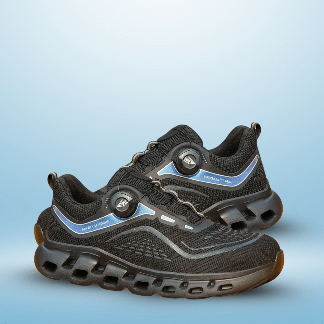 ZME Boots & Footwear Black Swivel Button Laces Unisex Work Safety Shoes