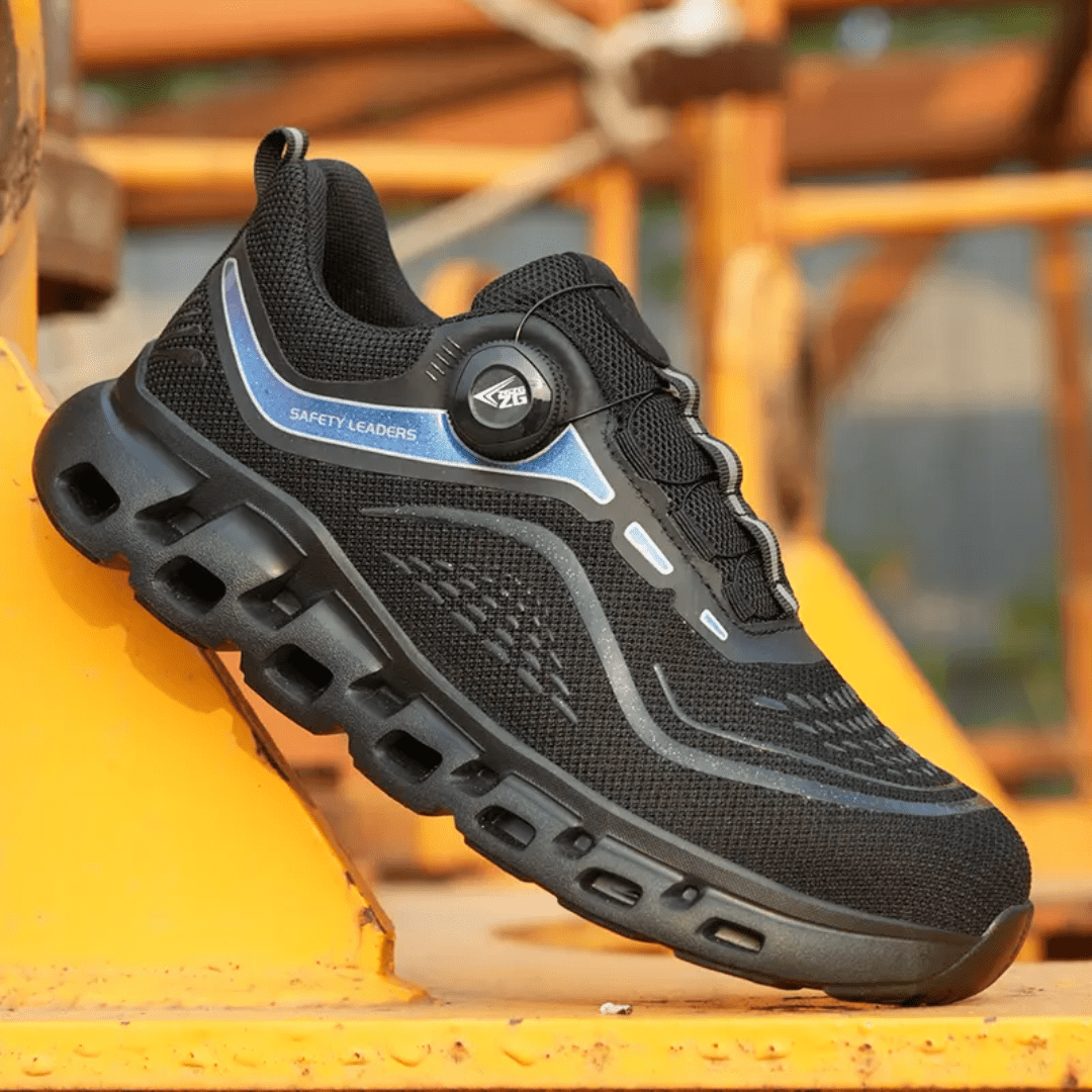 ZME Boots & Footwear Black Swivel Button Laces Unisex Work Safety Shoes