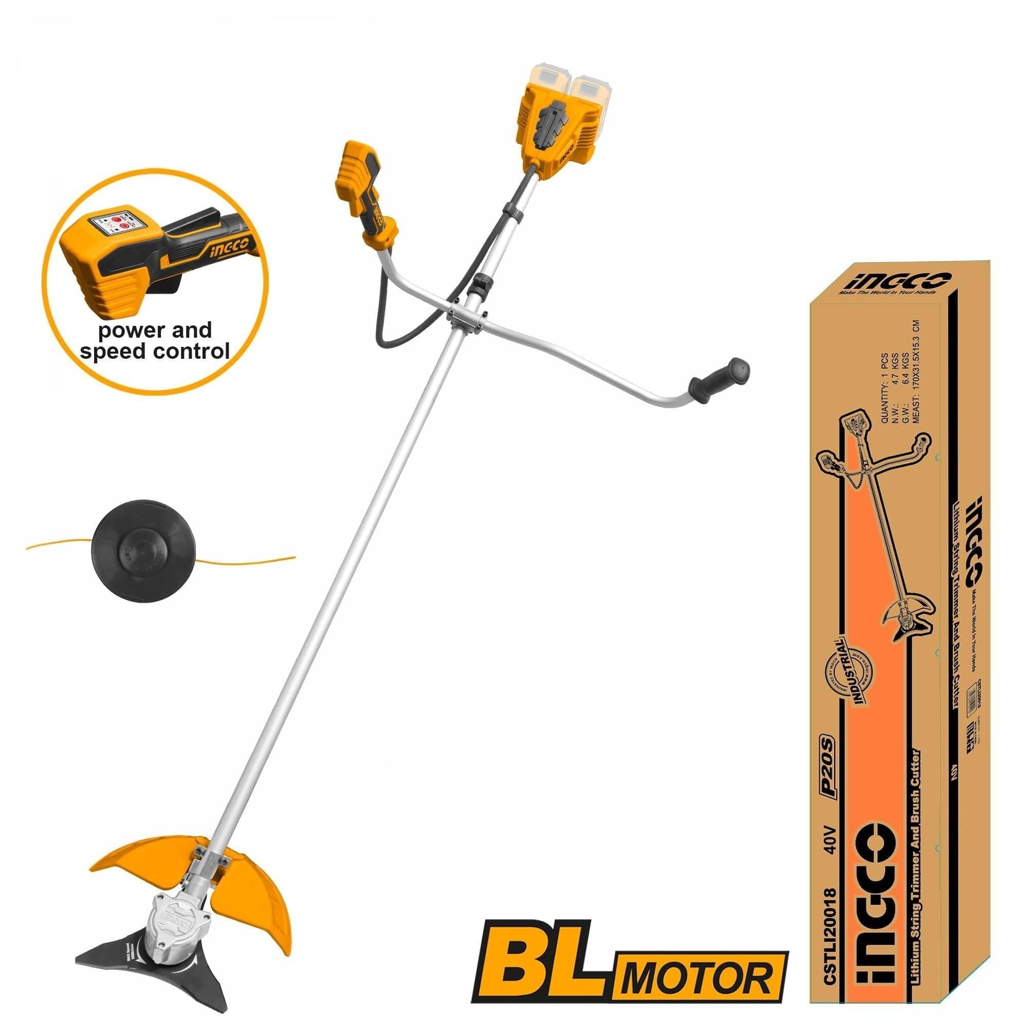 Ingco Lithium-Ion Cordless String Trimmer & Bush Cutter - CSTLI20018 | Supply Master | Accra, Ghana Trimmer With 20V - 2 Batteries & Charger Buy Tools hardware Building materials