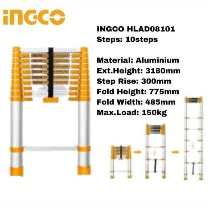 Ingco Telescopic Ladder 6 Steps & 10 Steps - HLAD08061 & HLAD08101 | Supply Master | Accra, Ghana Steel & Engineering 10 Steps Building Steel Engineering Hardware tool