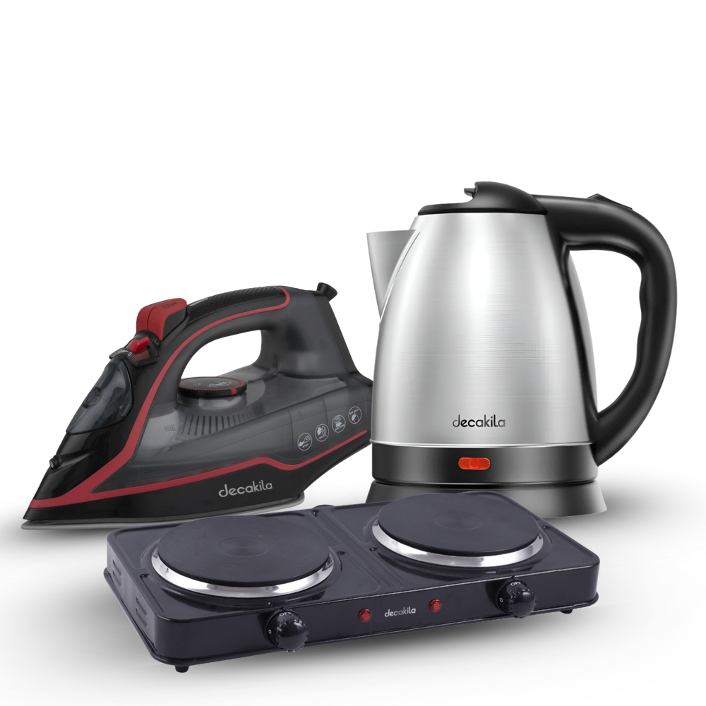 Decakila Smart Home Basic Set - Electric Iron, Electric Kettle & Electric Double Hot Plate