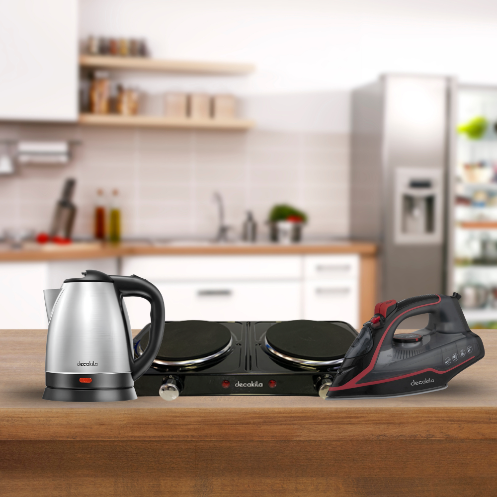 Decakila Smart Home Basic Set - Electric Iron, Electric Kettle & Electric Double Hot Plate