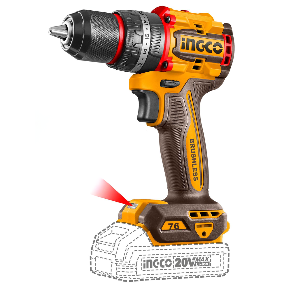 Ingco Lithium-Ion Compact Brushless Cordless Impact Drill With Battery And Charger - CIDLI20768