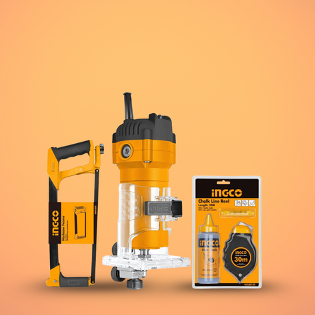 Woodworking Precision Kit - Laminate Trimmer, Hacksaw & Chalk Line Reel Set