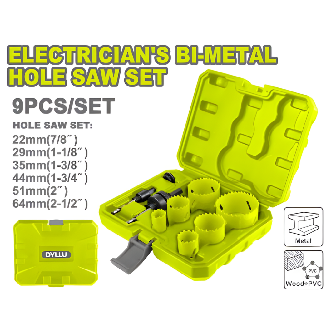 Dyllu 9 Pieces Electrician's Bi-Metal Hole Saw Set - DTKJ3492